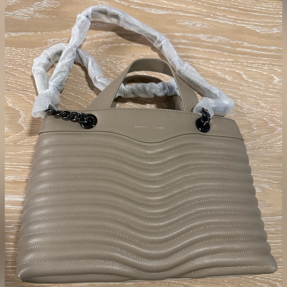 NWT! REBECCA MINKOFF M.A.B QUILTED SATCHEL - grey/taupe w/ gunmetal hardware
